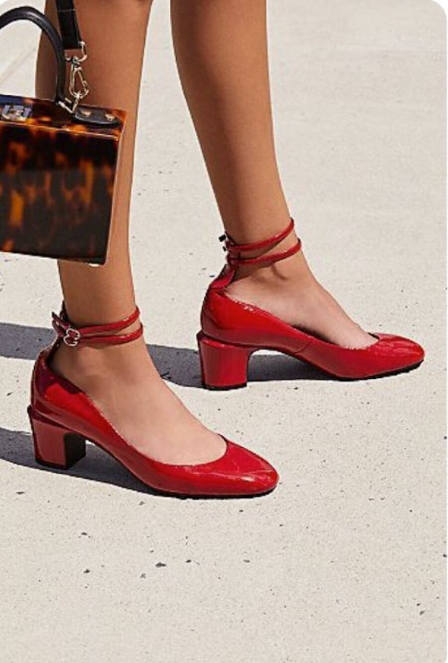Free People Lana Red Block Heel Womens 37/7 Leather Double Strap Almond Toe NEW